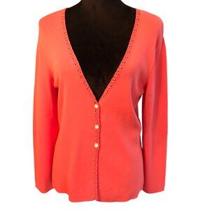 Coldwater Creek Lightweight Plunge Neckline Cardigan Sweater Coral Size Small